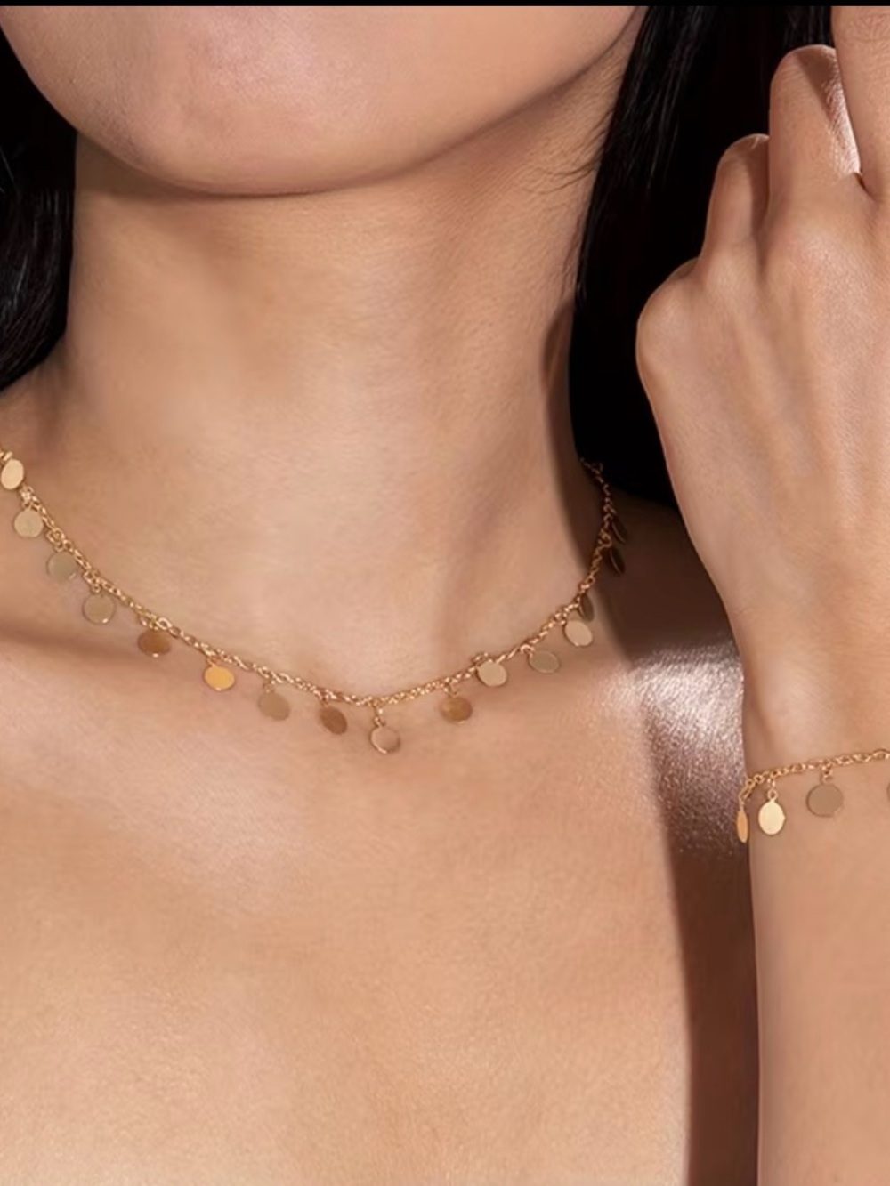 Gold Disc Charm Choker Necklace - Women Jewelry